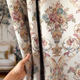 French Chateau floral tapestry curtains with vintage woven fabric design