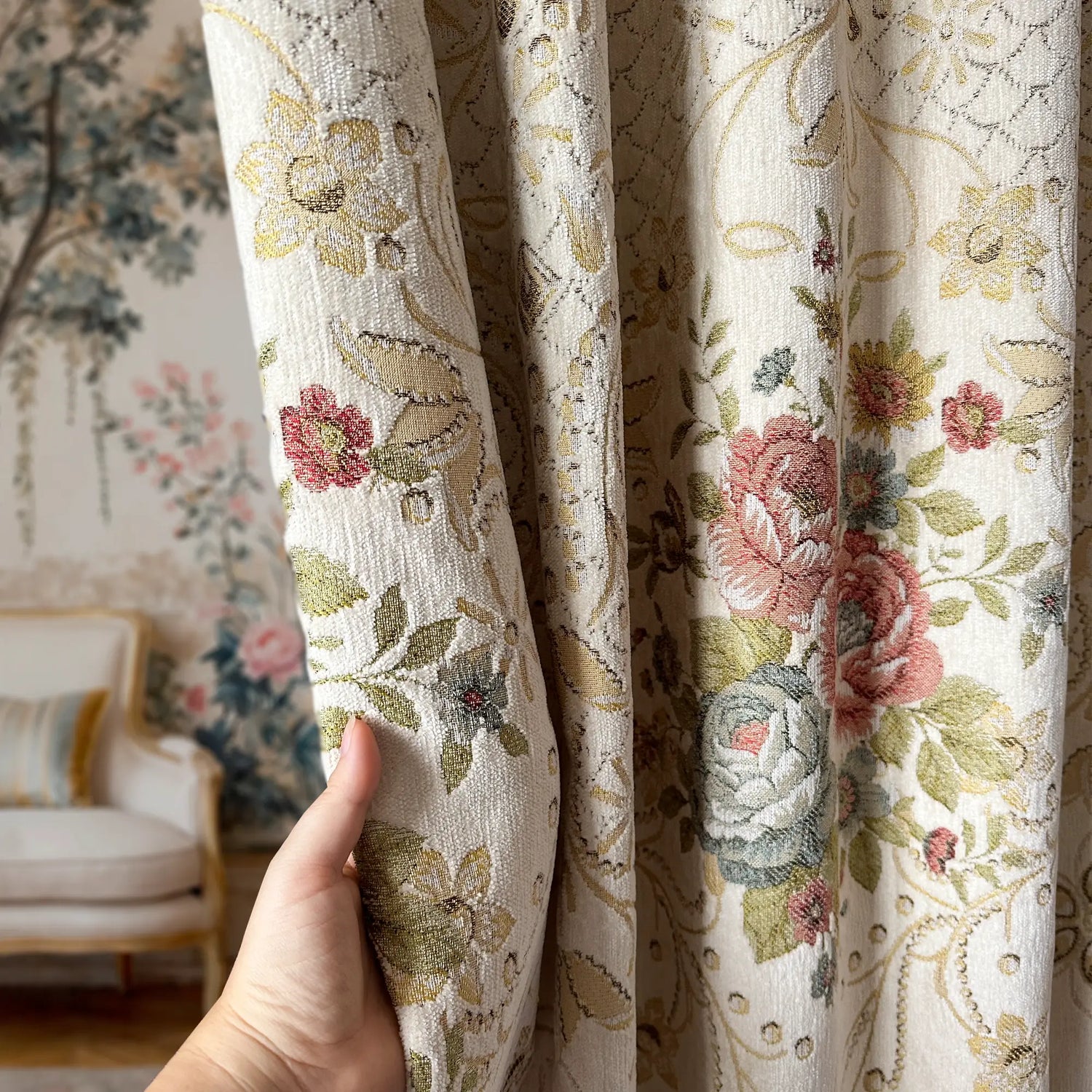 Rich Floral Vintage French Chateau Tapestry Blackout Curtains