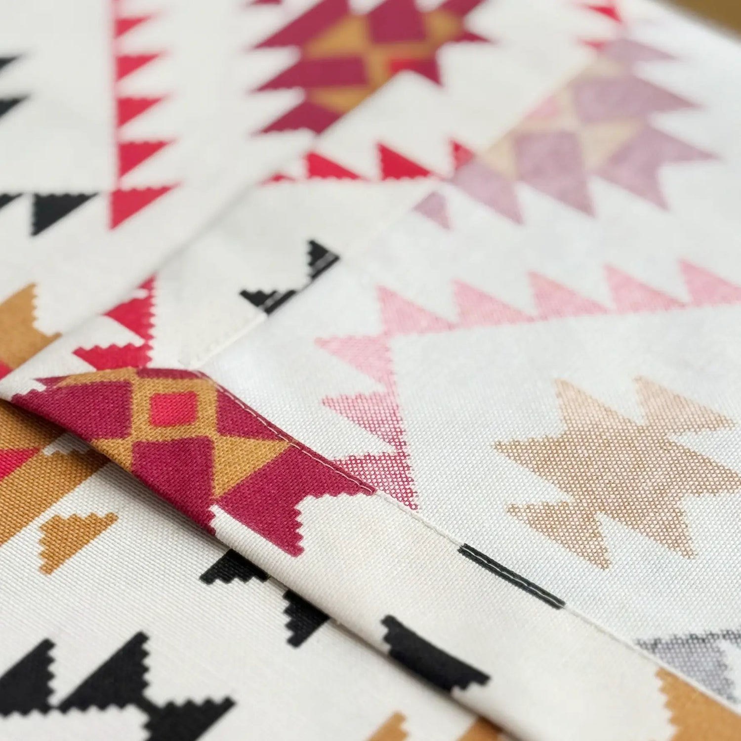 Cotton Tablecloth Waterproof Wipeable, Southwestern Aztec Geometric Table Cover in Red, Mustard and Black