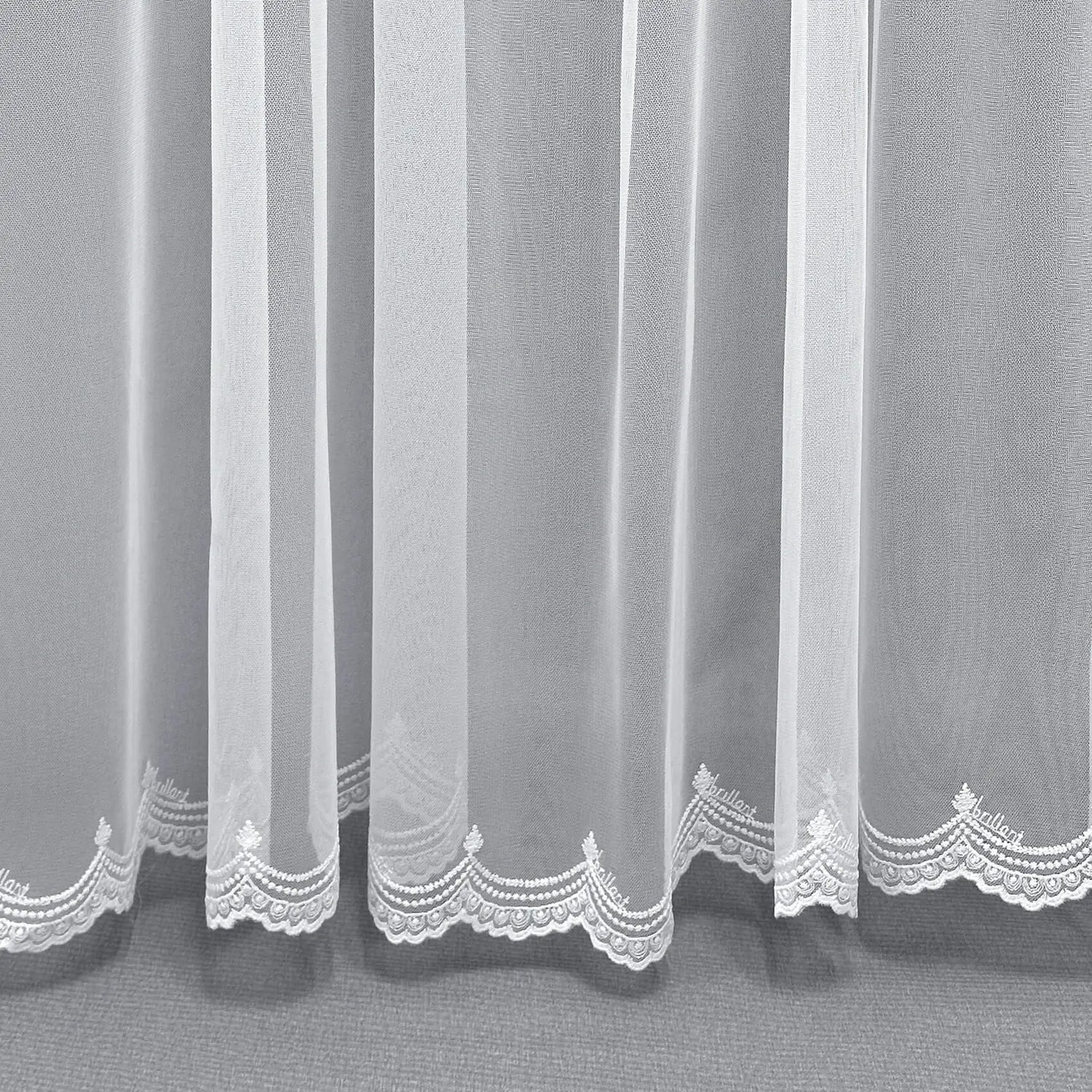 Lace Sheer Curtains with Embroidered Bottom, Snow White, 