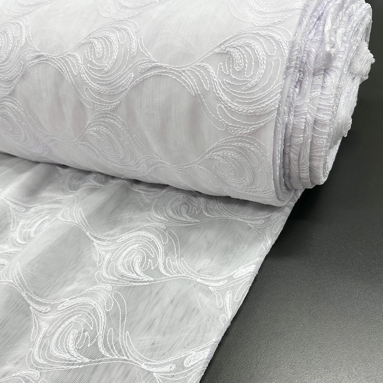 Fabric for Lace Tulle Curtains Elegant Classic, Custom Made, Modern White Curl Embroidered 