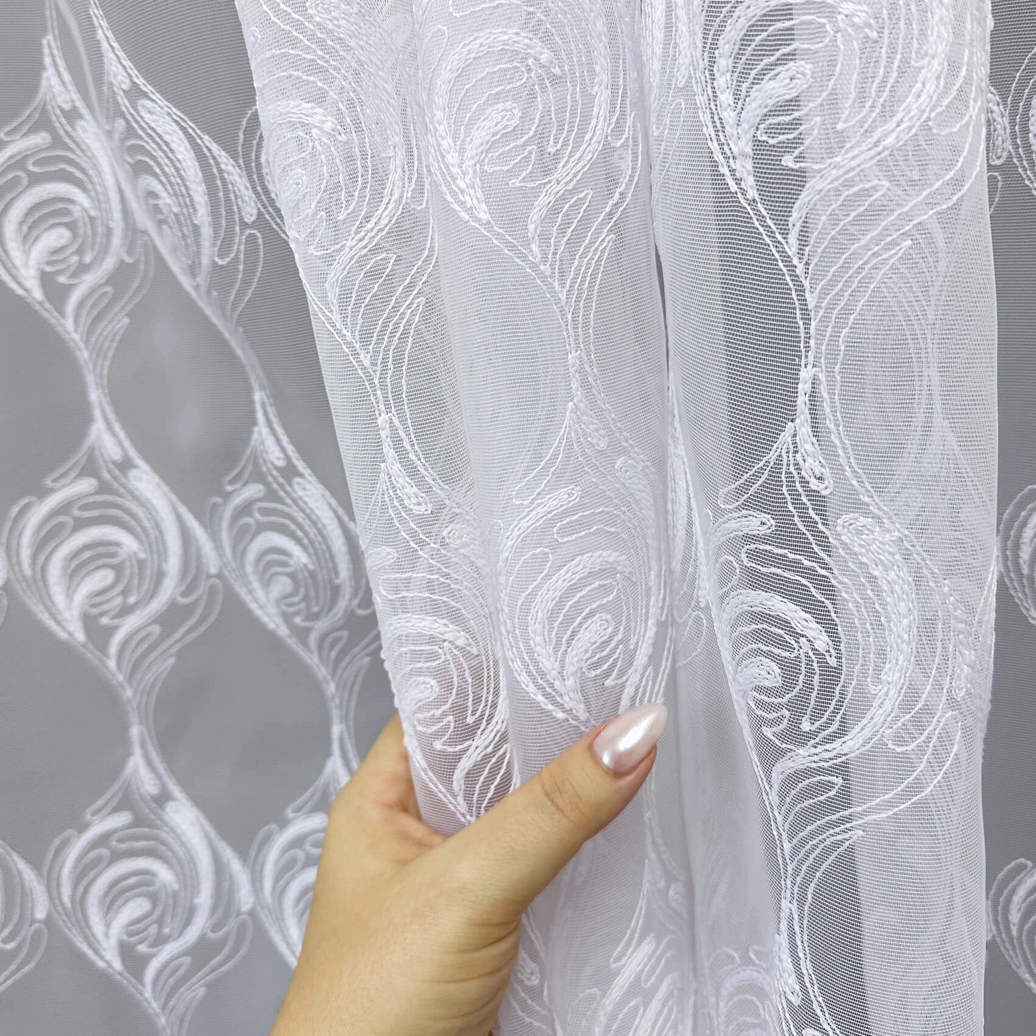 Lace Tulle Curtains Elegant Classic, Custom Made, Modern White Curl Embroidered 