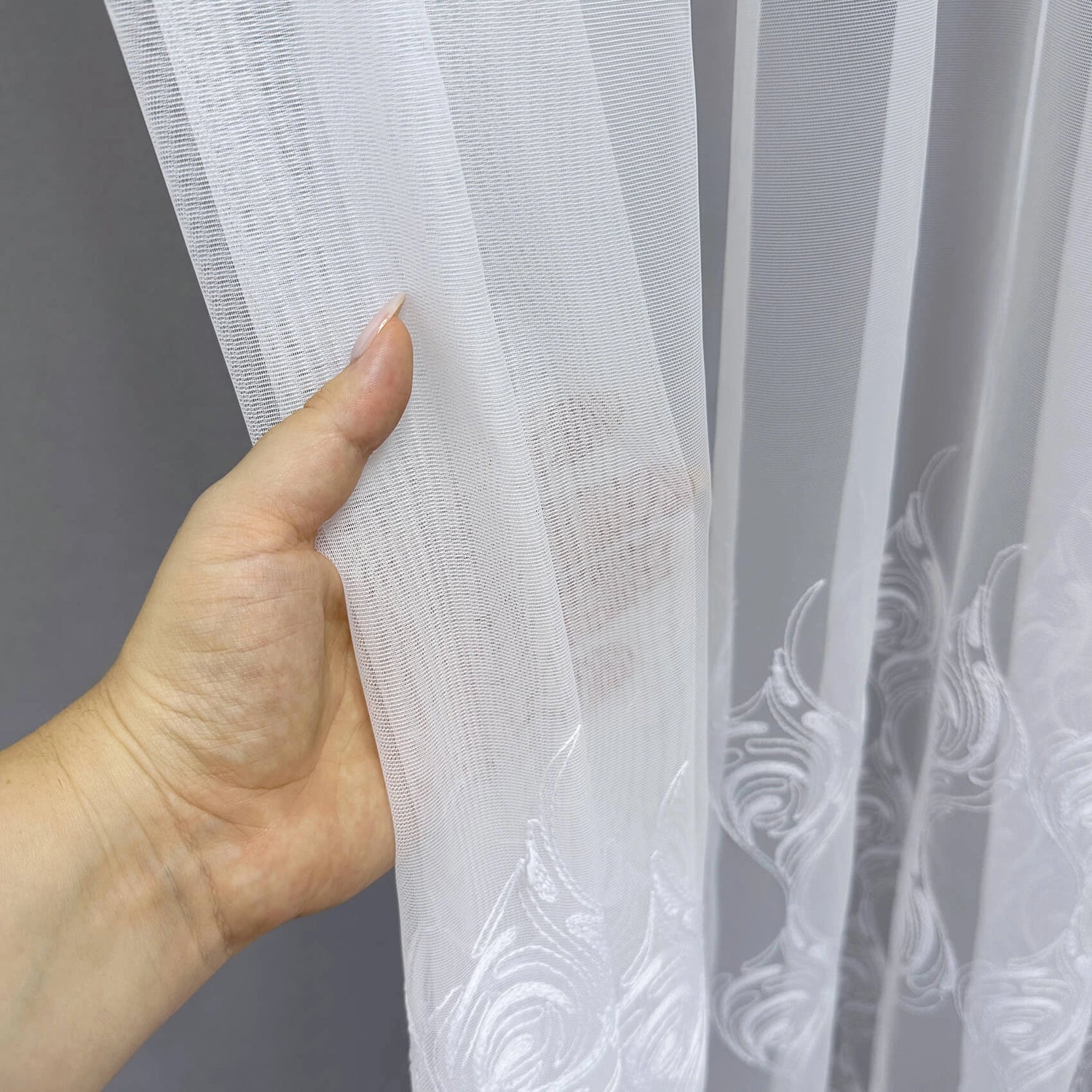 Lace Tulle Curtains Elegant Classic, Custom Made, Modern White Curl Embroidered 