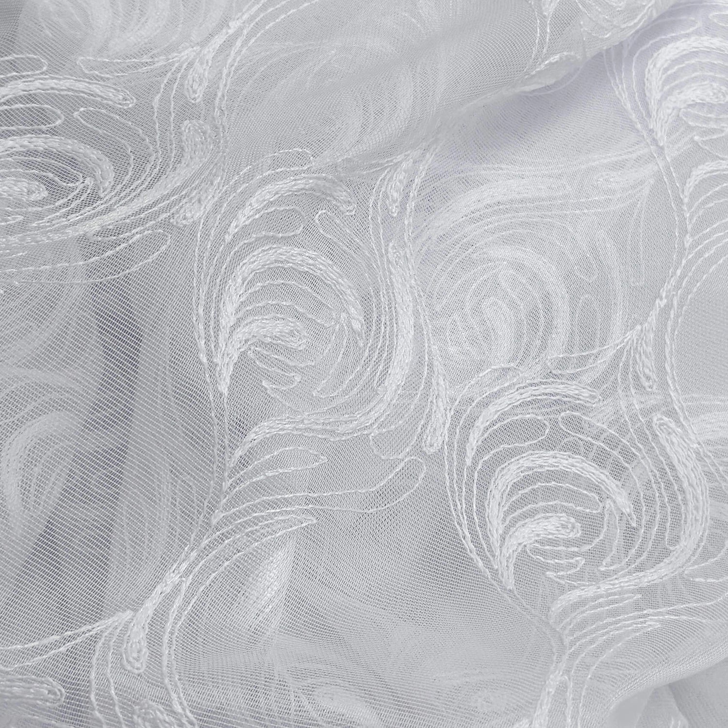 fabric for Lace Tulle Curtains Elegant Classic, Custom Made, Modern White Curl Embroidered 