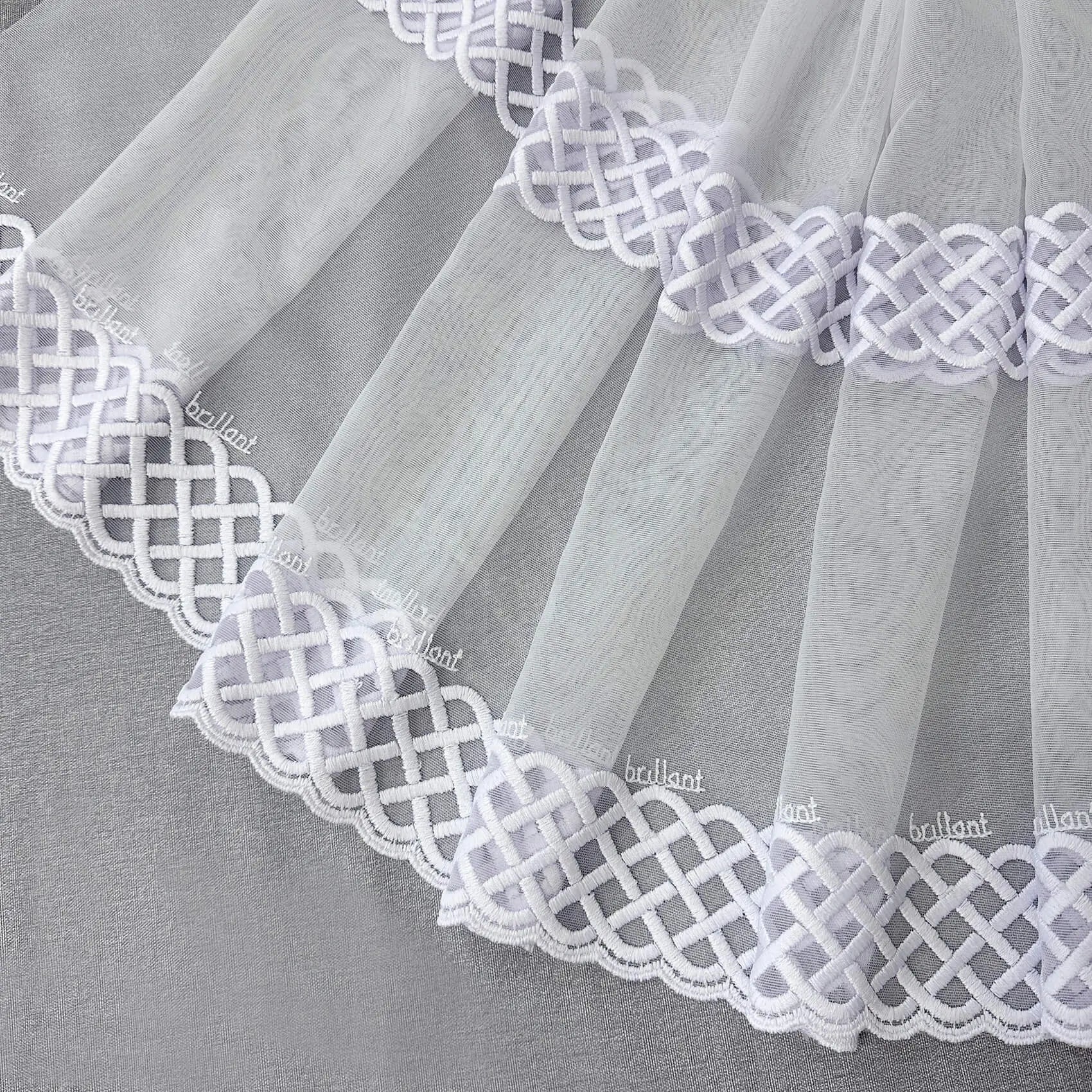 Lace Curtains Striped Elegant in Classic Style, Custom Modern White Embroidered Tulle