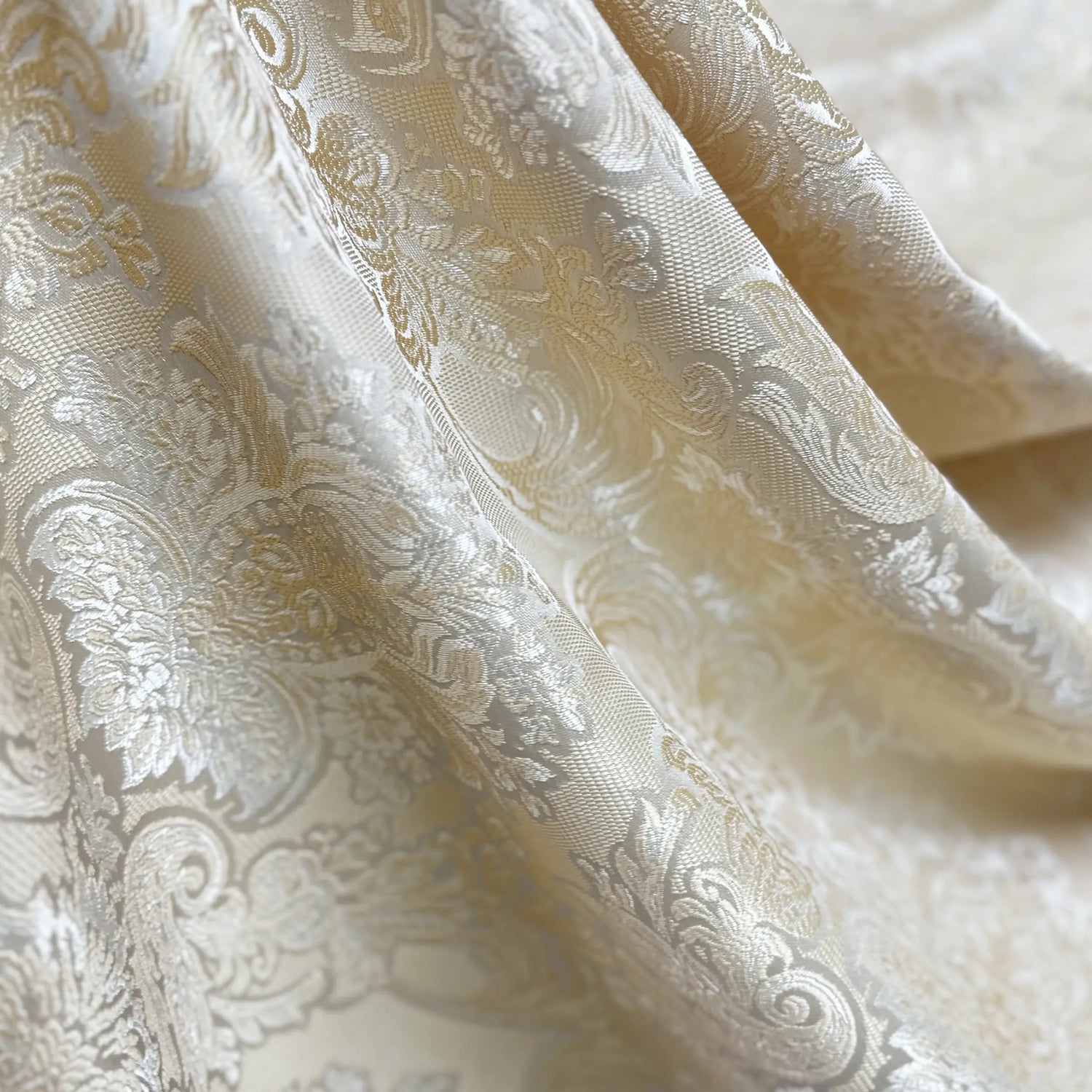 Jacquard Curtains Ivory Beige for Luxury Bedroom, Custom Damask Patterned 