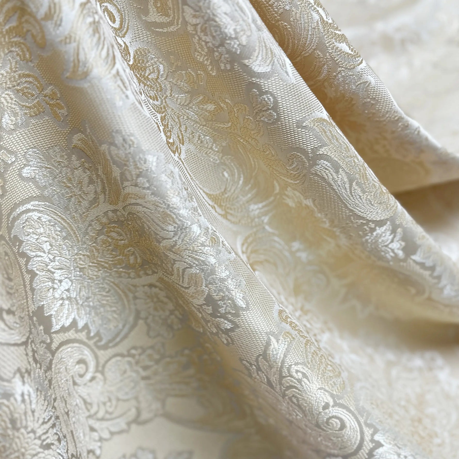 Jacquard Curtains Ivory Beige for Luxury Bedroom, Custom Damask Patterned 