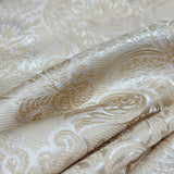 Ivory beige jacquard curtain fabric sample with floral damask texture
