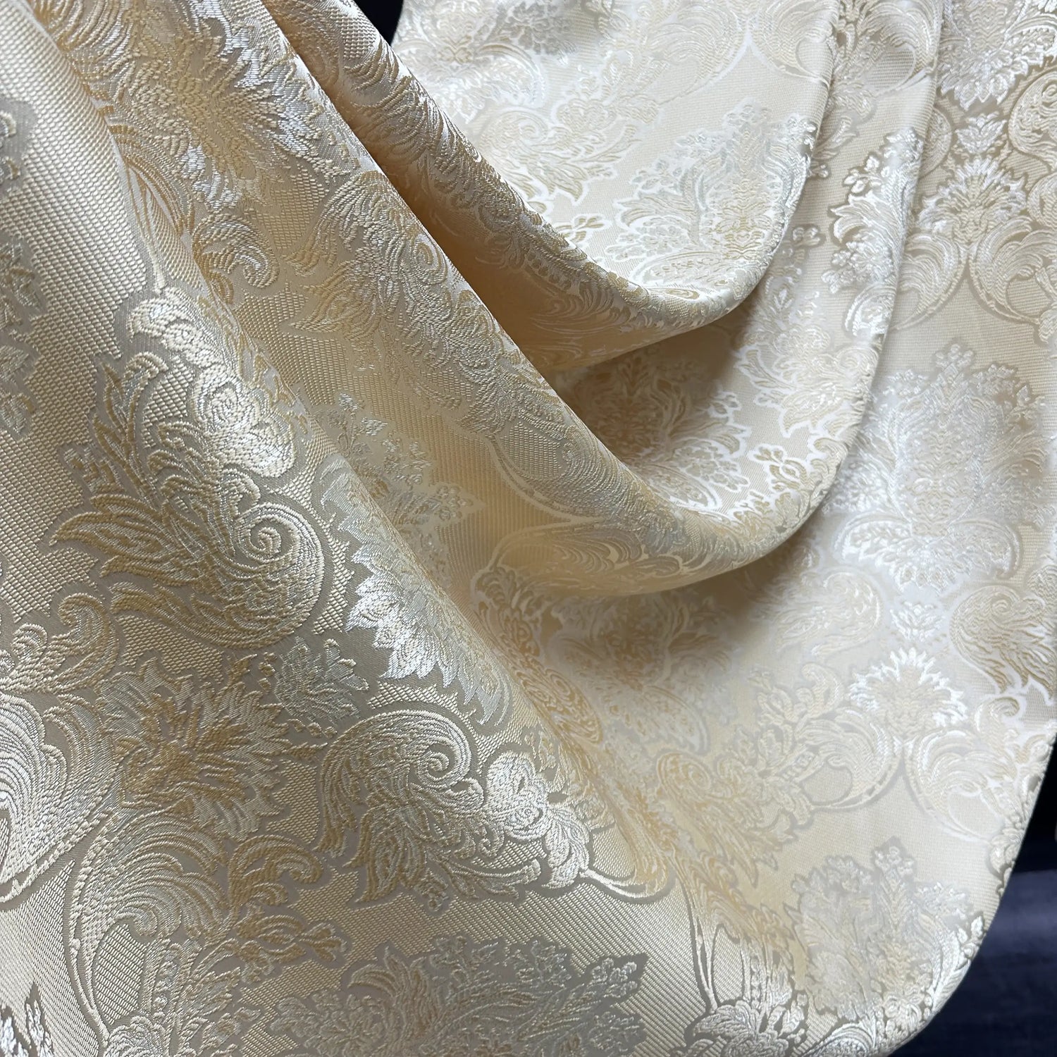 Jacquard Curtains Ivory Beige for Luxury Bedroom, Custom Damask Patterned 