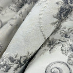 Luxury silver gray Victorian damask jacquard curtains with floral pattern and elegant textured fabric