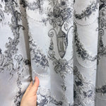 Luxury silver gray Victorian damask jacquard curtains with floral pattern and elegant textured fabric
