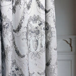 Luxury silver gray Victorian damask jacquard curtains with floral pattern and elegant textured fabric