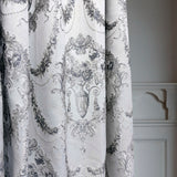 Luxury silver gray Victorian damask jacquard curtains with floral pattern and elegant textured fabric