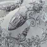 Luxury silver gray Victorian damask jacquard curtains with floral pattern and elegant textured fabric