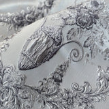 Luxury silver gray Victorian damask jacquard curtains with floral pattern and elegant textured fabric