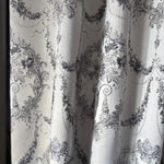 Luxury silver gray Victorian damask jacquard curtains with floral pattern and elegant textured fabric
