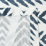 Fabric with blue and gray abstract pattern on a white background