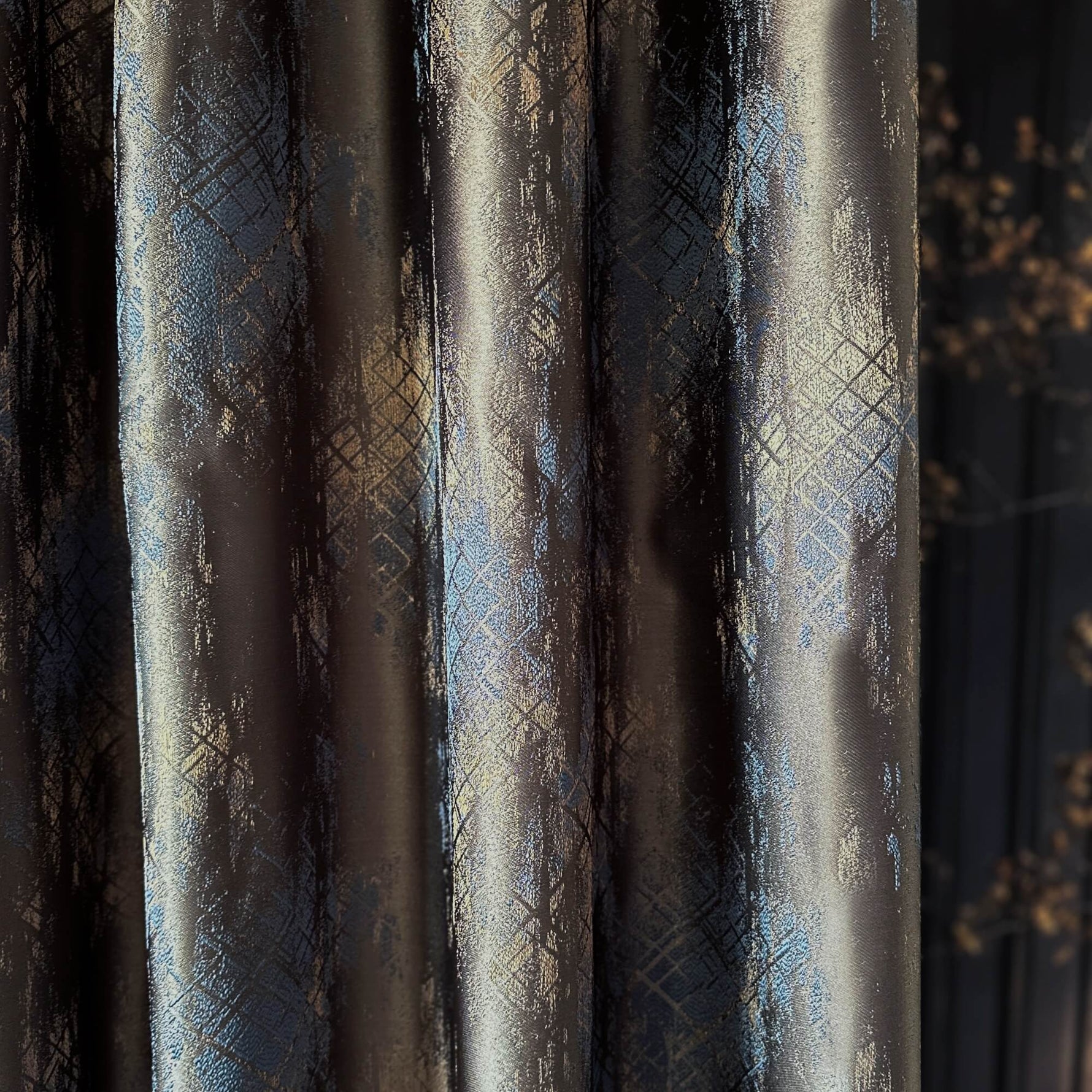 Сurtains Abstract Patterned, Custom Made for Modern Window Decor, Brown Gray with Blue Accents