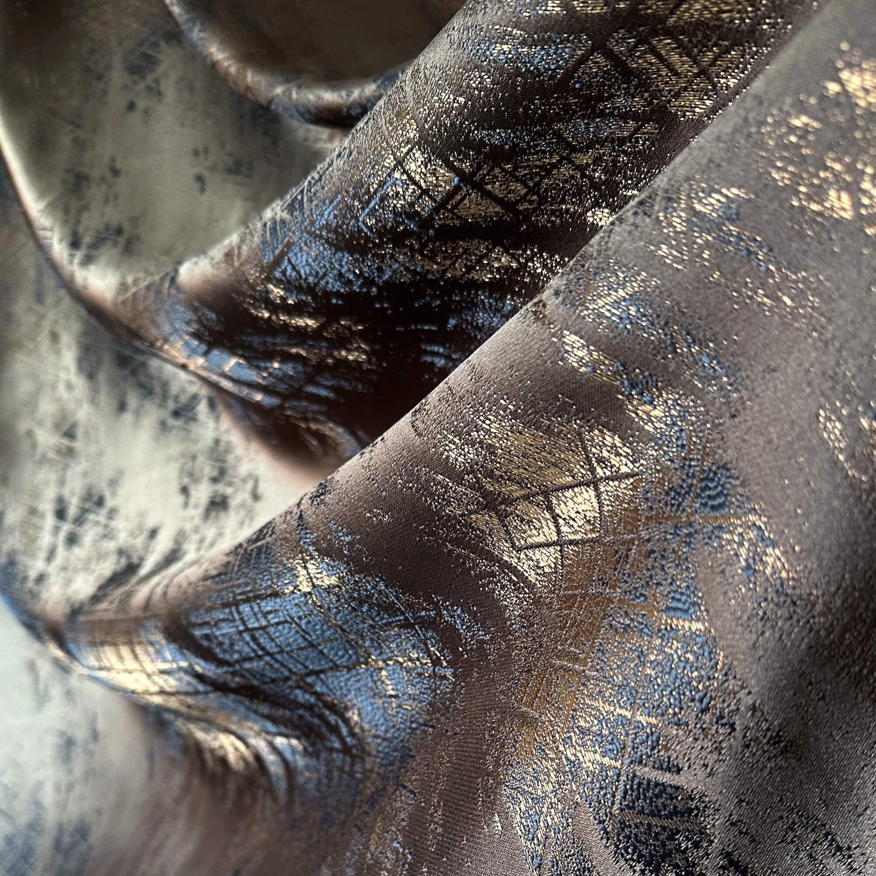 Сurtains Abstract Patterned, Custom Made for Modern Window Decor, Brown Gray with Blue Accents