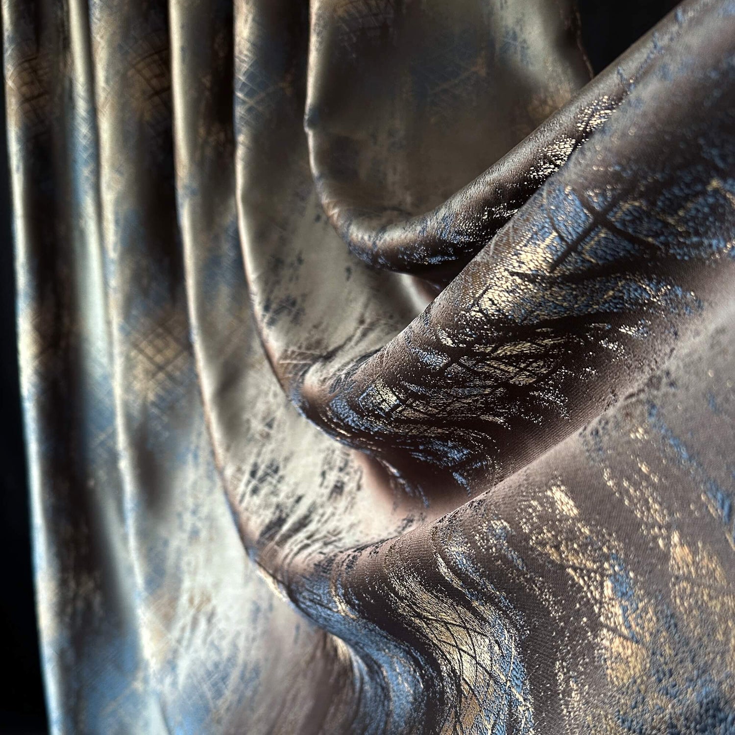 Сurtains Abstract Patterned, Custom Made for Modern Window Decor, Brown Gray with Blue Accents