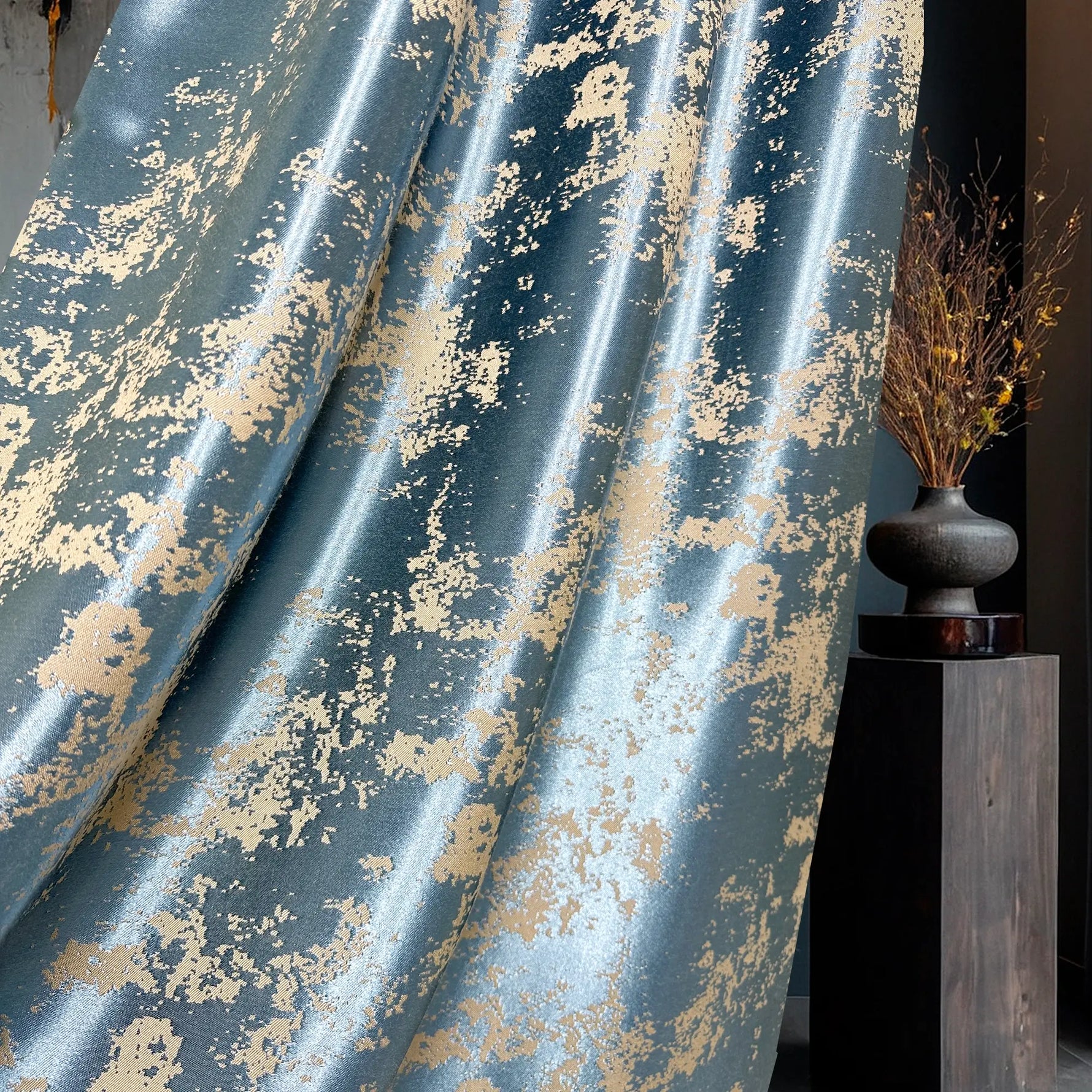 Curtains Modern Blue Gold Patterned
