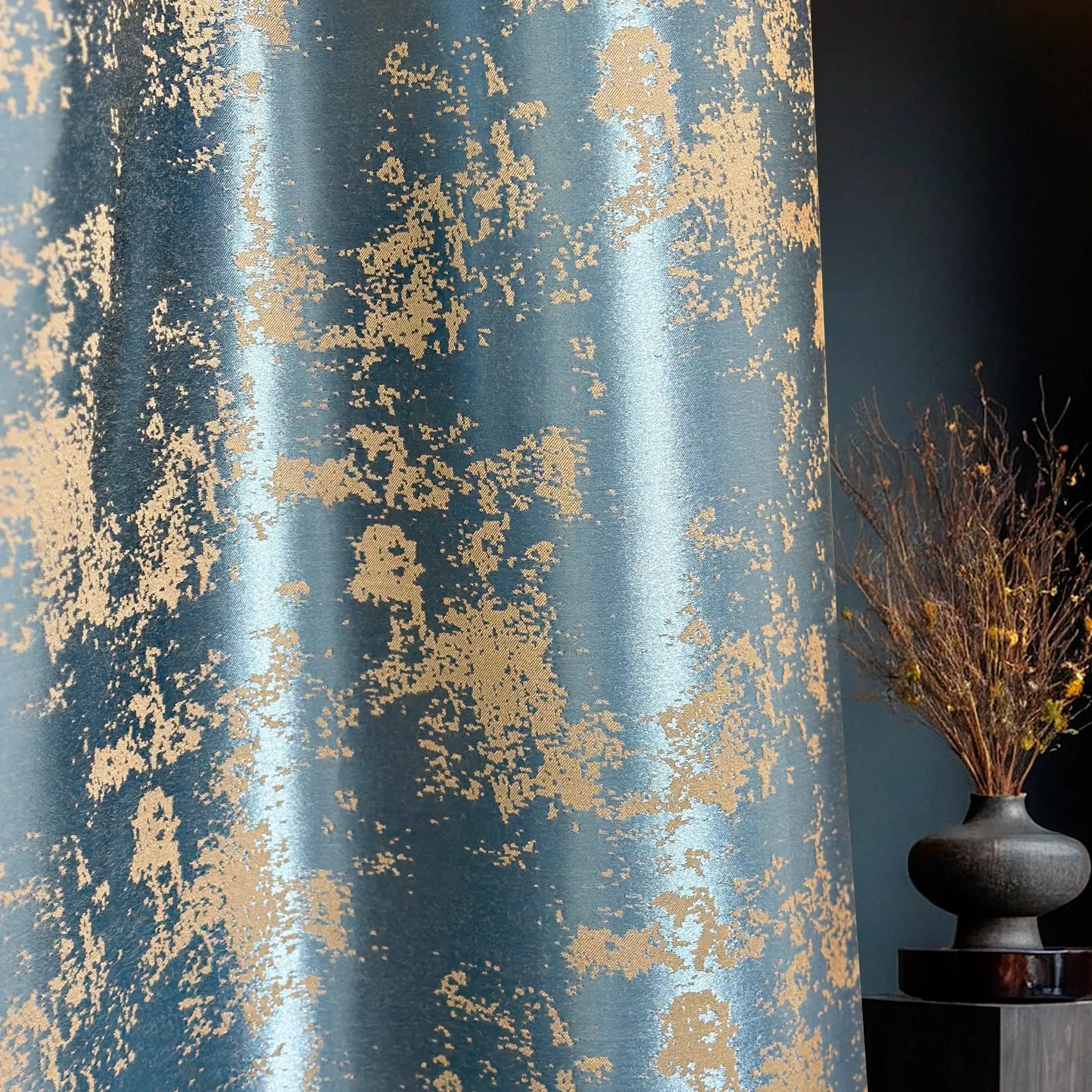 Curtains Modern Blue Gold Patterned