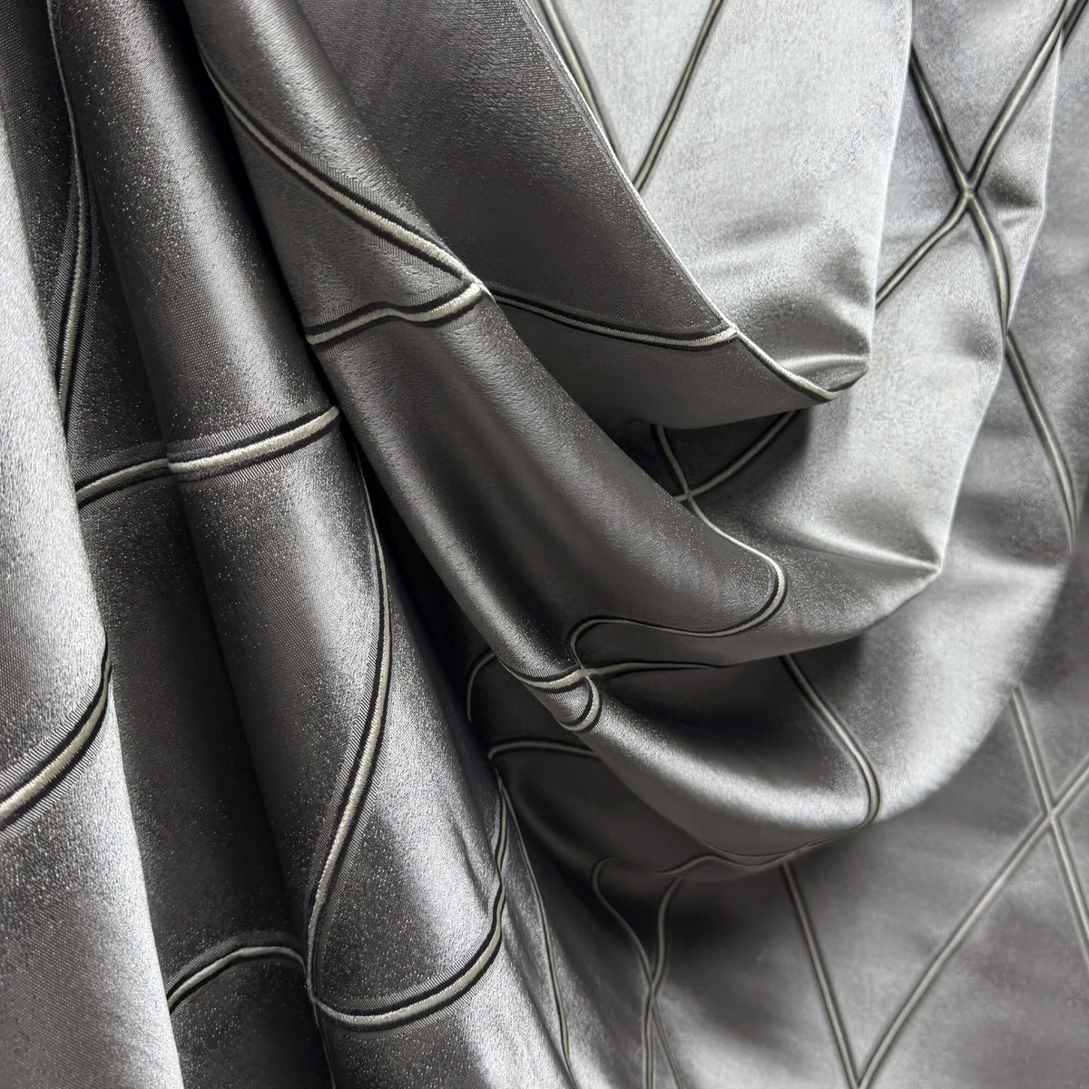 Luxury Grey Geometric Textured Diamond Curtains, Elegant Living Room Window Treatments