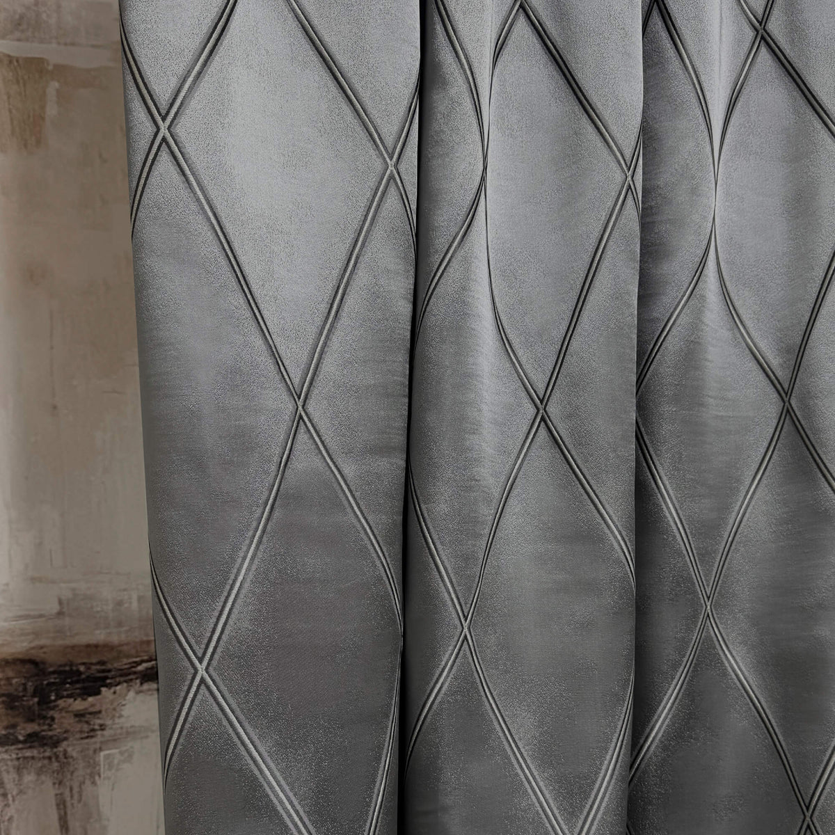Luxury Grey Geometric Textured Diamond Curtains, Elegant Living Room Window Treatments