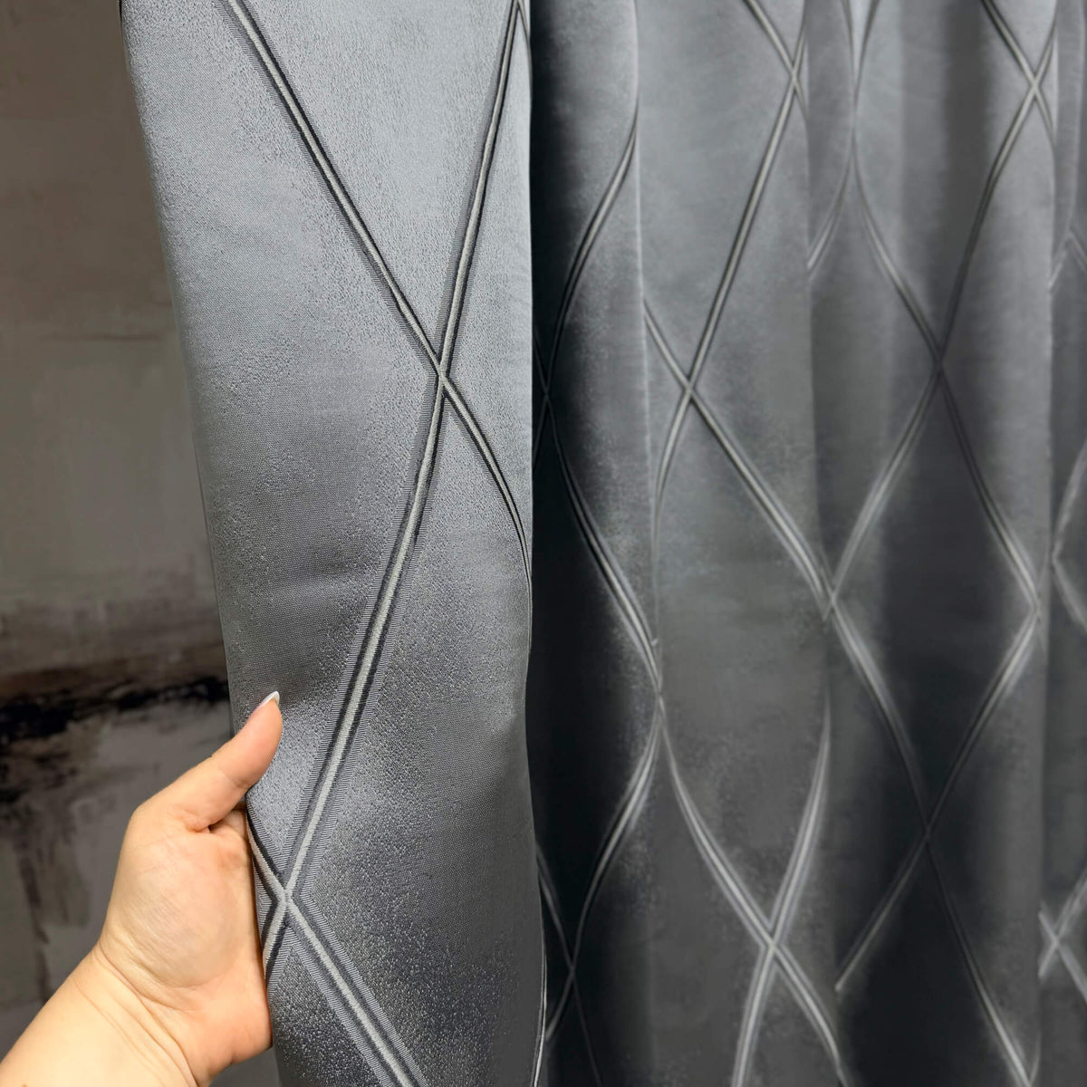 Luxury Grey Geometric Textured Diamond Curtains, Elegant Living Room Window Treatments