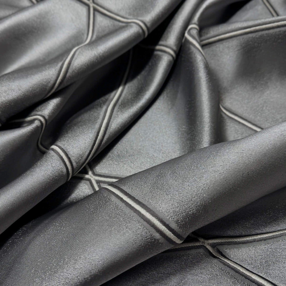 Luxury Grey Geometric Textured Diamond Curtains, Elegant Living Room Window Treatments