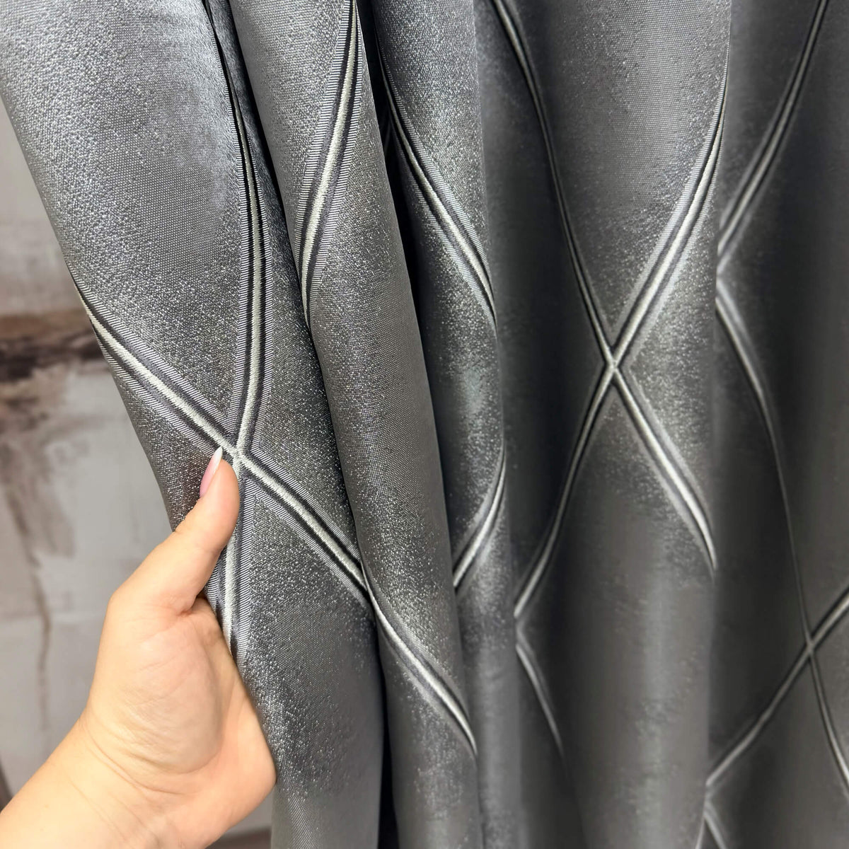 Luxury Grey Geometric Textured Diamond Curtains, Elegant Living Room Window Treatments
