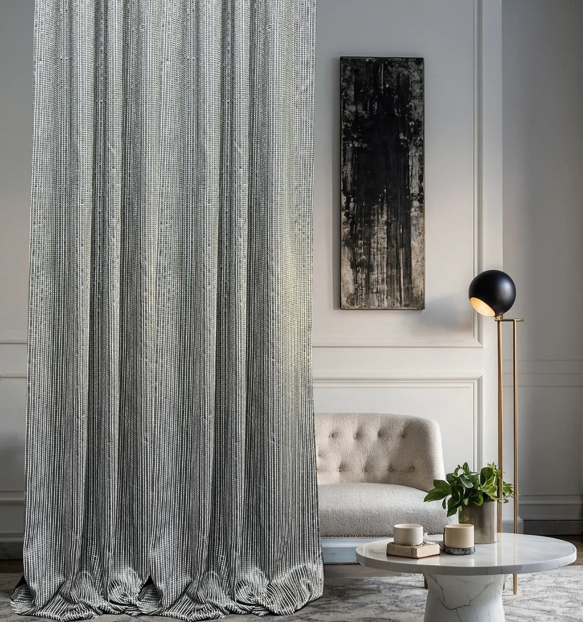 Elegant Gray Striped Jacquard Drapery - Modern Curtains for Living Room Ambiance