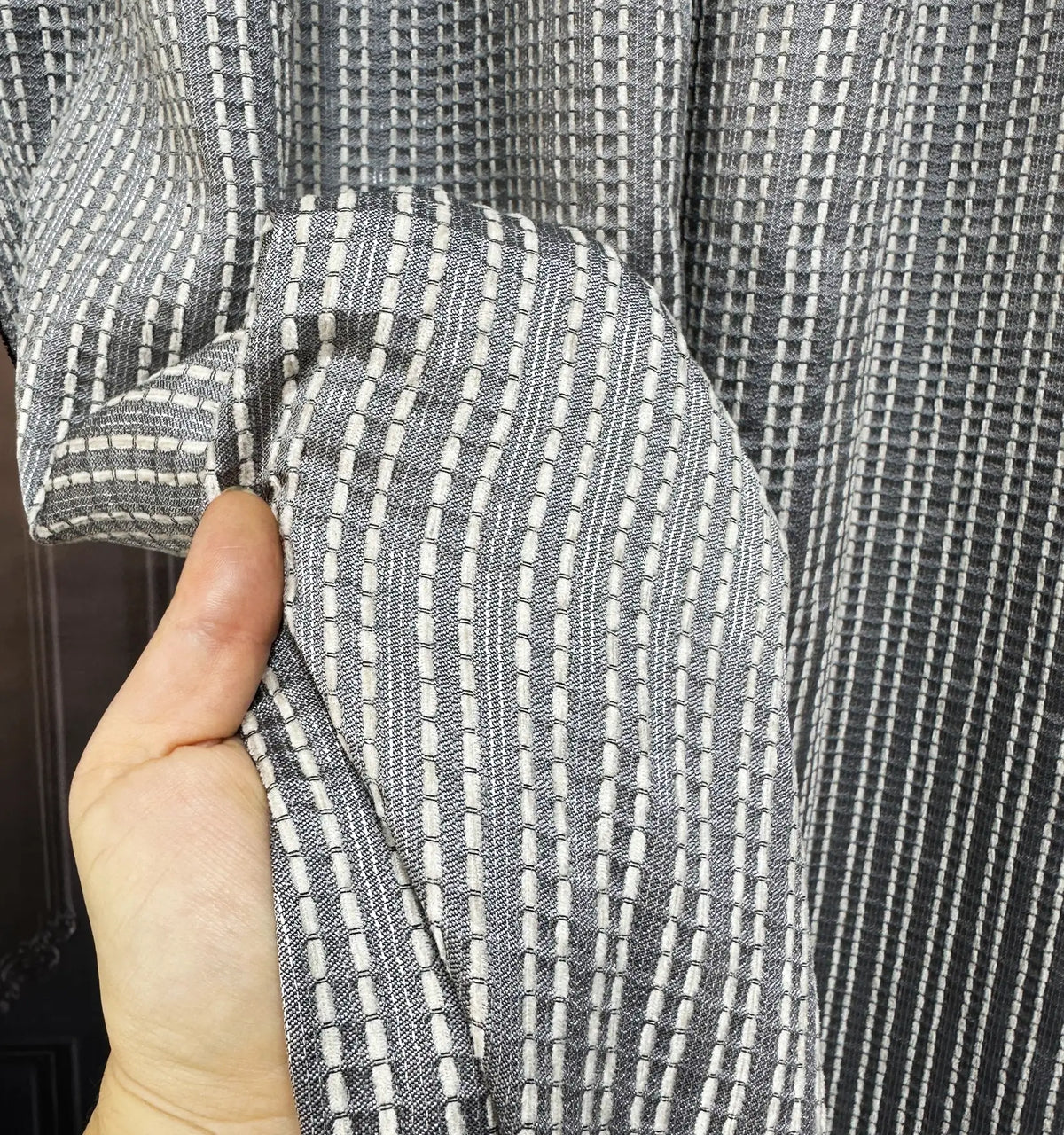 Elegant Gray Striped Jacquard Drapery - Modern Curtains for Living Room Ambiance