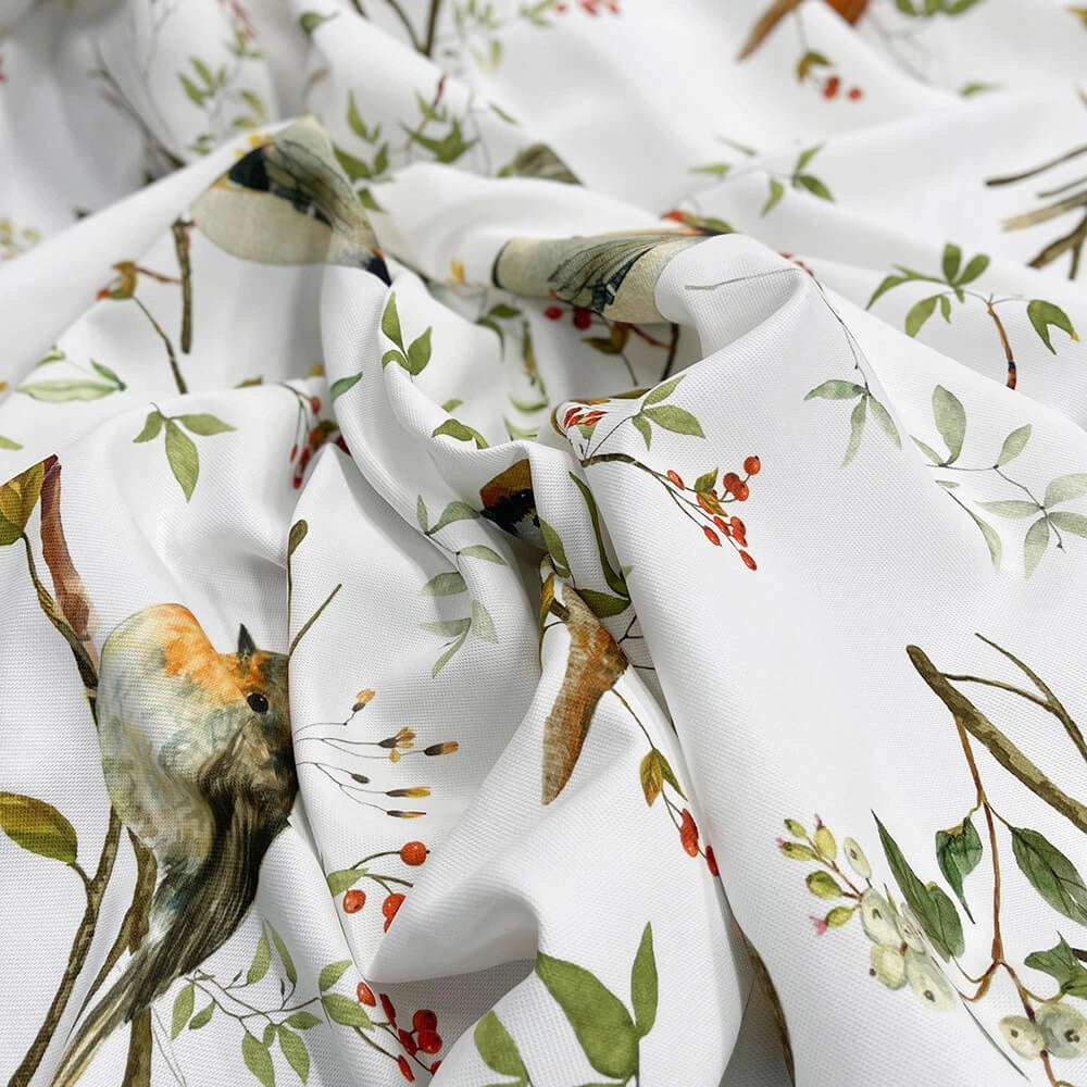 Fabric for Curtains with Cute Watercolor Birds Pattern