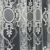 Decorative lace fabric with intricate patterns on a black background