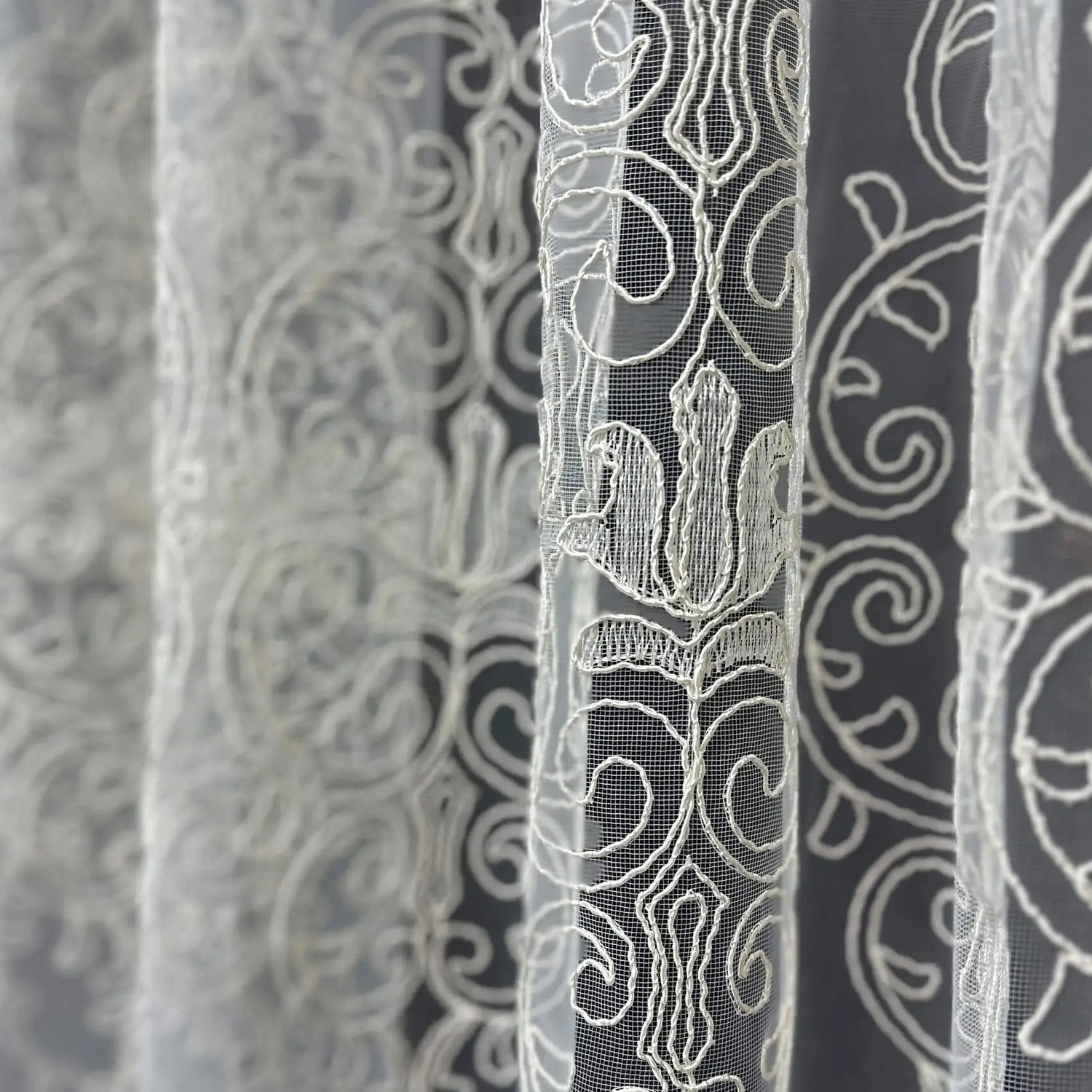 Luxury Off-White Sheer Lace Curtains with Embroidery