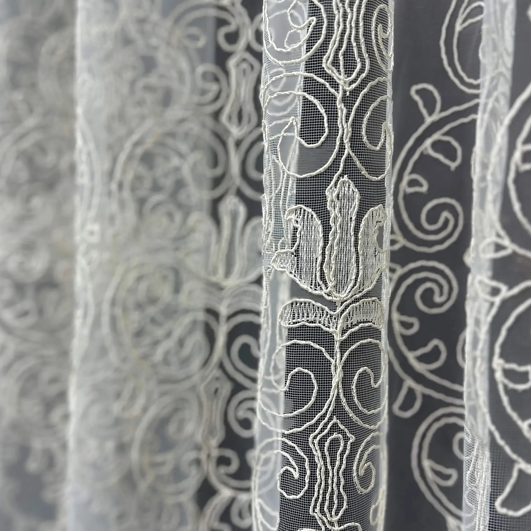 Luxury Off-White Sheer Lace Curtains with Embroidery