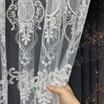 Luxury European Style Off-White Sheer Lace Curtains with Embroidery 
