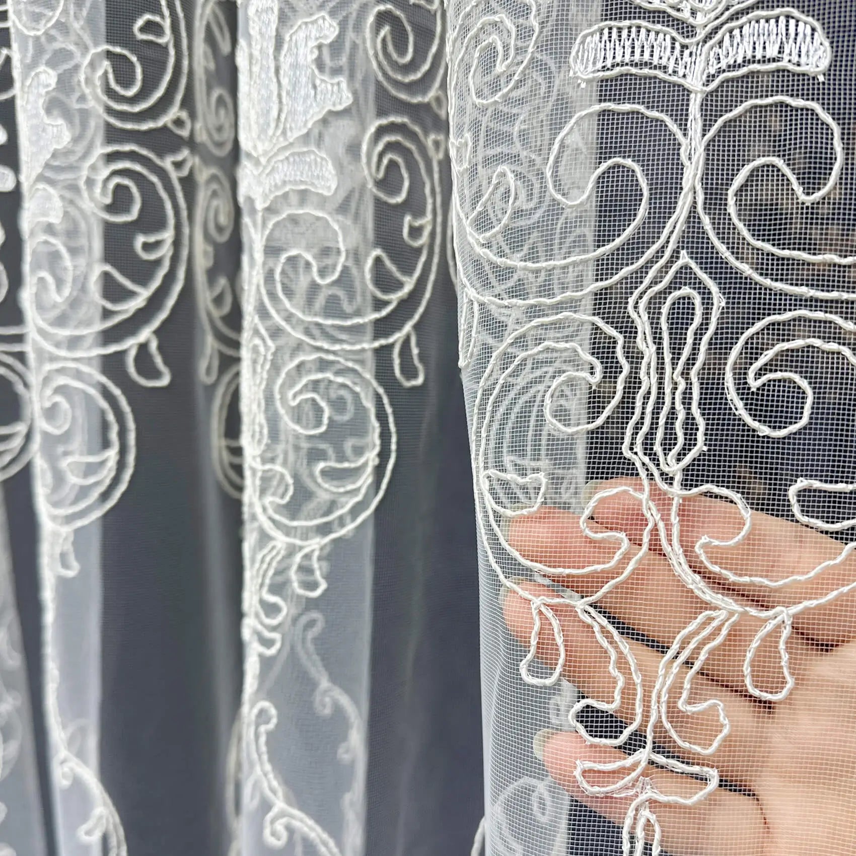 Luxury Off-White Sheer Lace Curtains with Embroidery