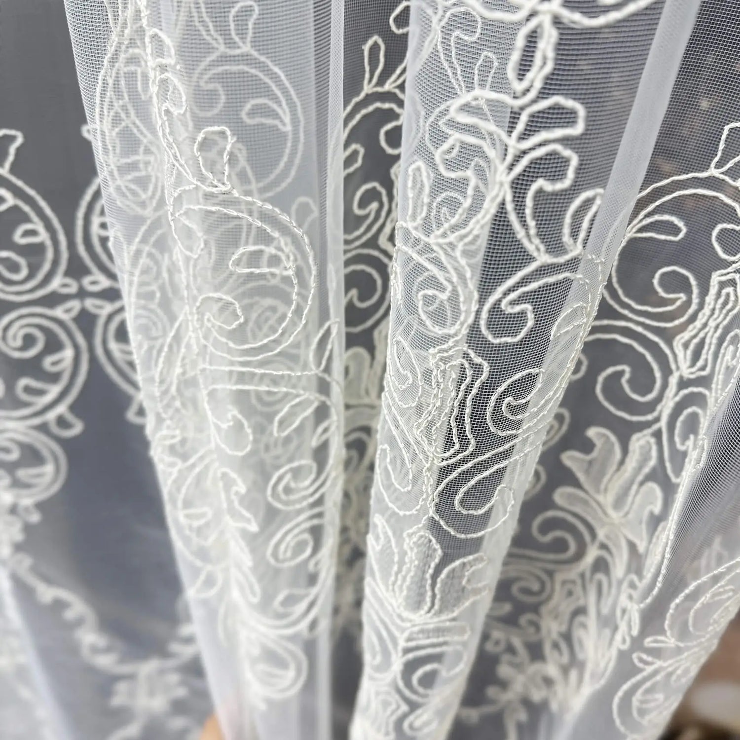 Luxury Off-White Sheer Lace Curtains with Embroidery