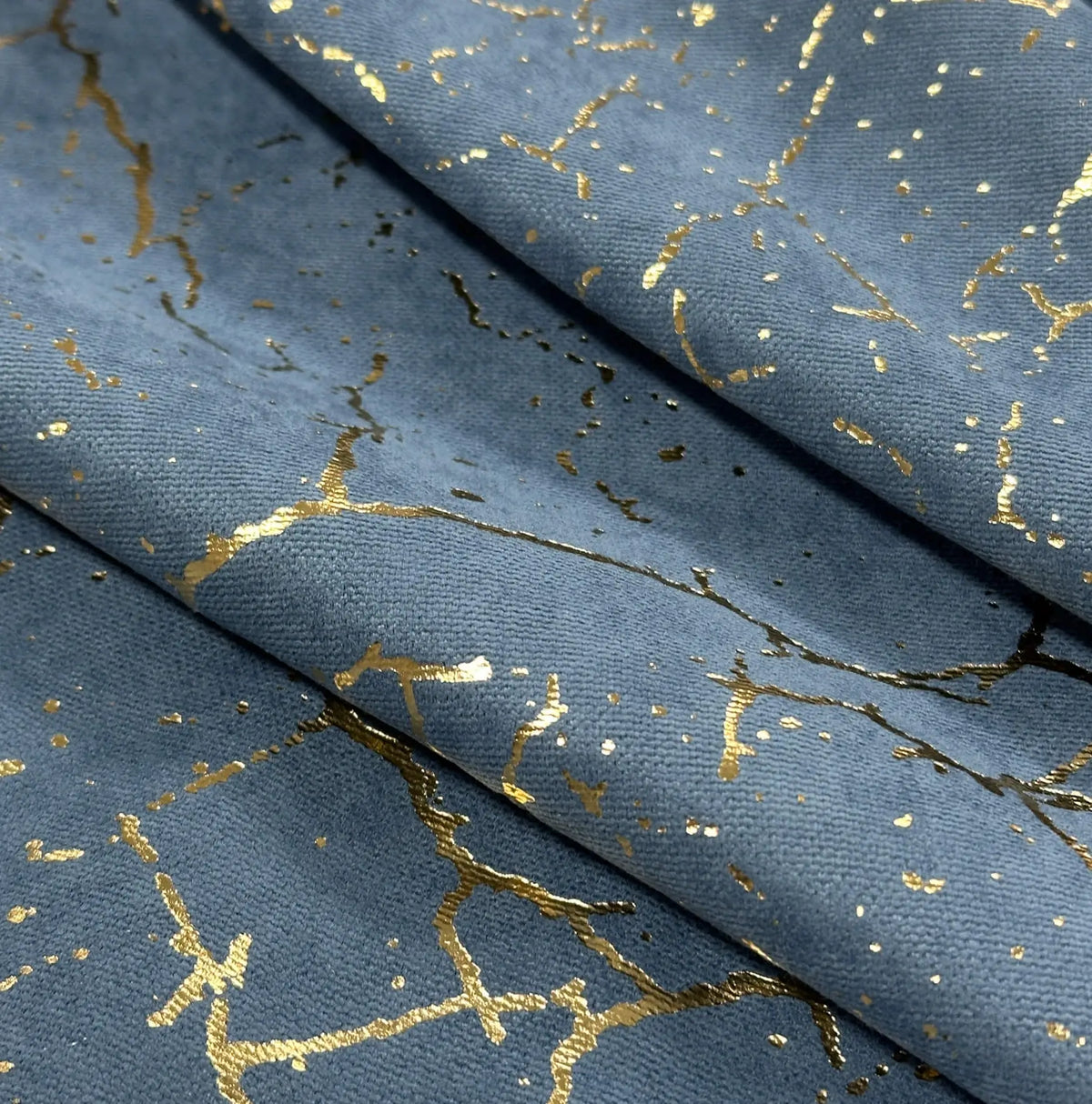 Fabric Velvet for Curtains in Blue / Gold Luxury Pattern for Chic Home Decor