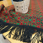 Custom Large Vintage Tapestry Fringe Tablecloth, Red / Green