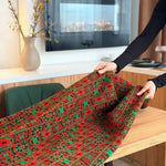 Custom Large Vintage Tapestry Fringe Tablecloth, Red / Green