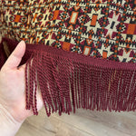 Custom Large Geometric Vintage Tapestry Fringe Tablecloth, Burgundy / Beige