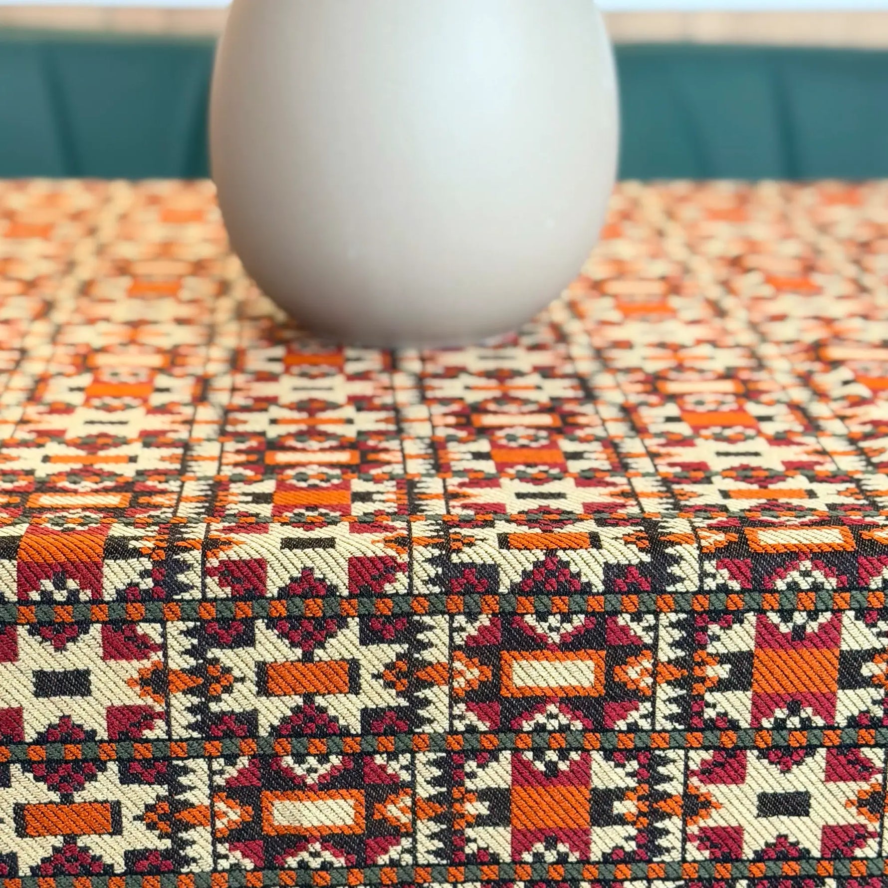 Custom Large Geometric Vintage Tapestry Fringe Tablecloth, Burgundy / Beige