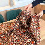 Custom Large Geometric Vintage Tapestry Fringe Tablecloth, Burgundy / Beige