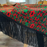 Custom Large Vintage Tapestry Fringe Tablecloth, Red / Green