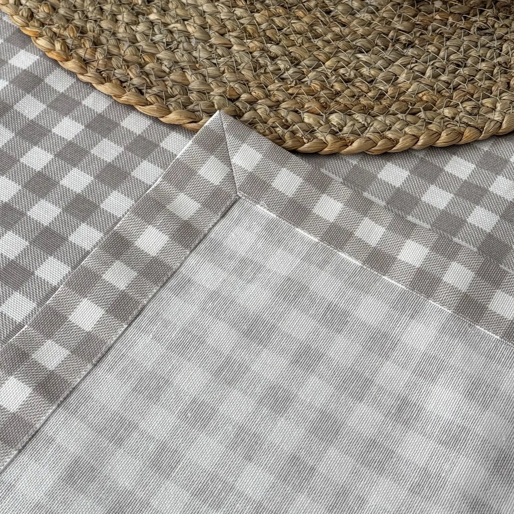 Waterproof Linen Checkered Tablecloth, Beige Gray Plaid