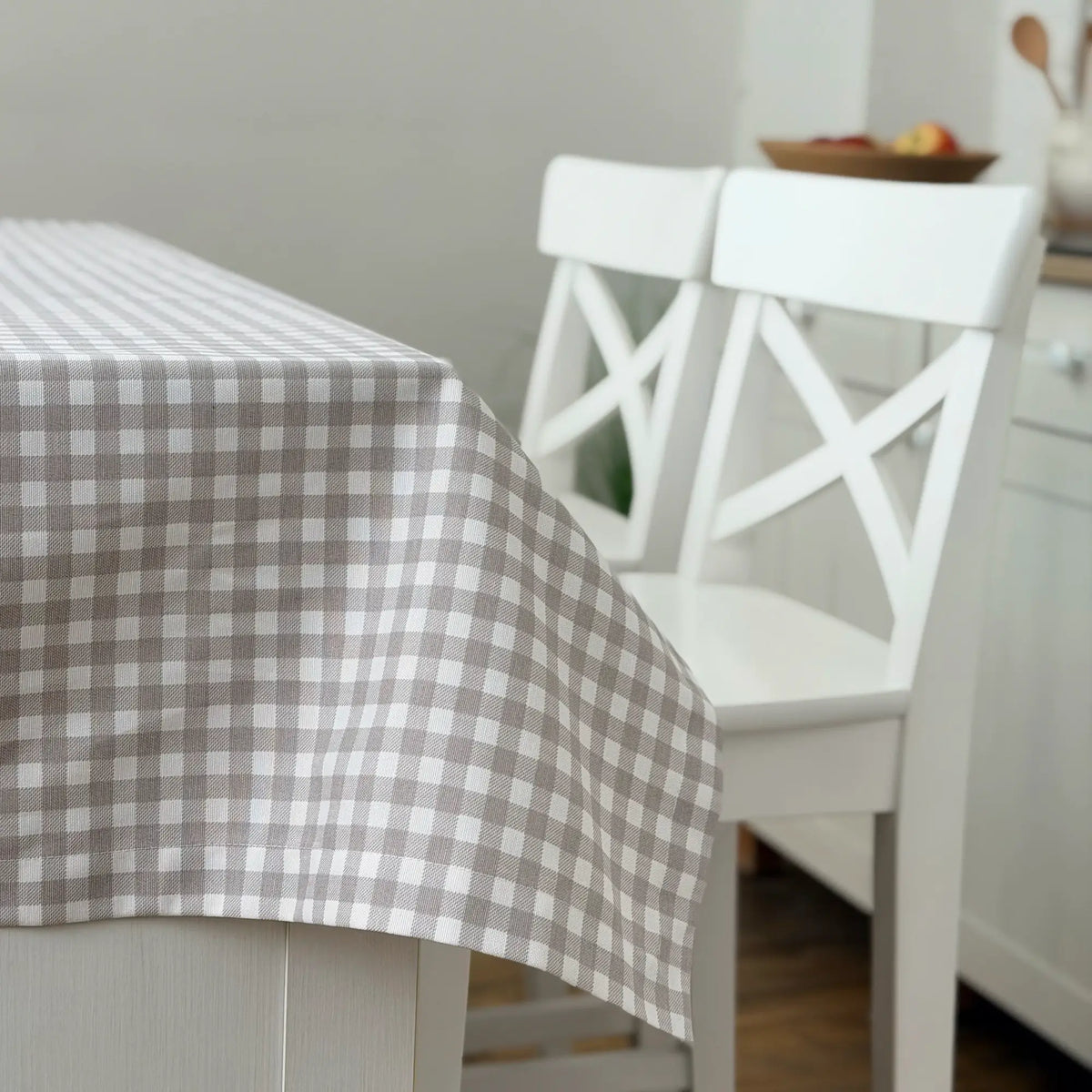 Waterproof Linen Checkered Tablecloth, Beige Gray Plaid