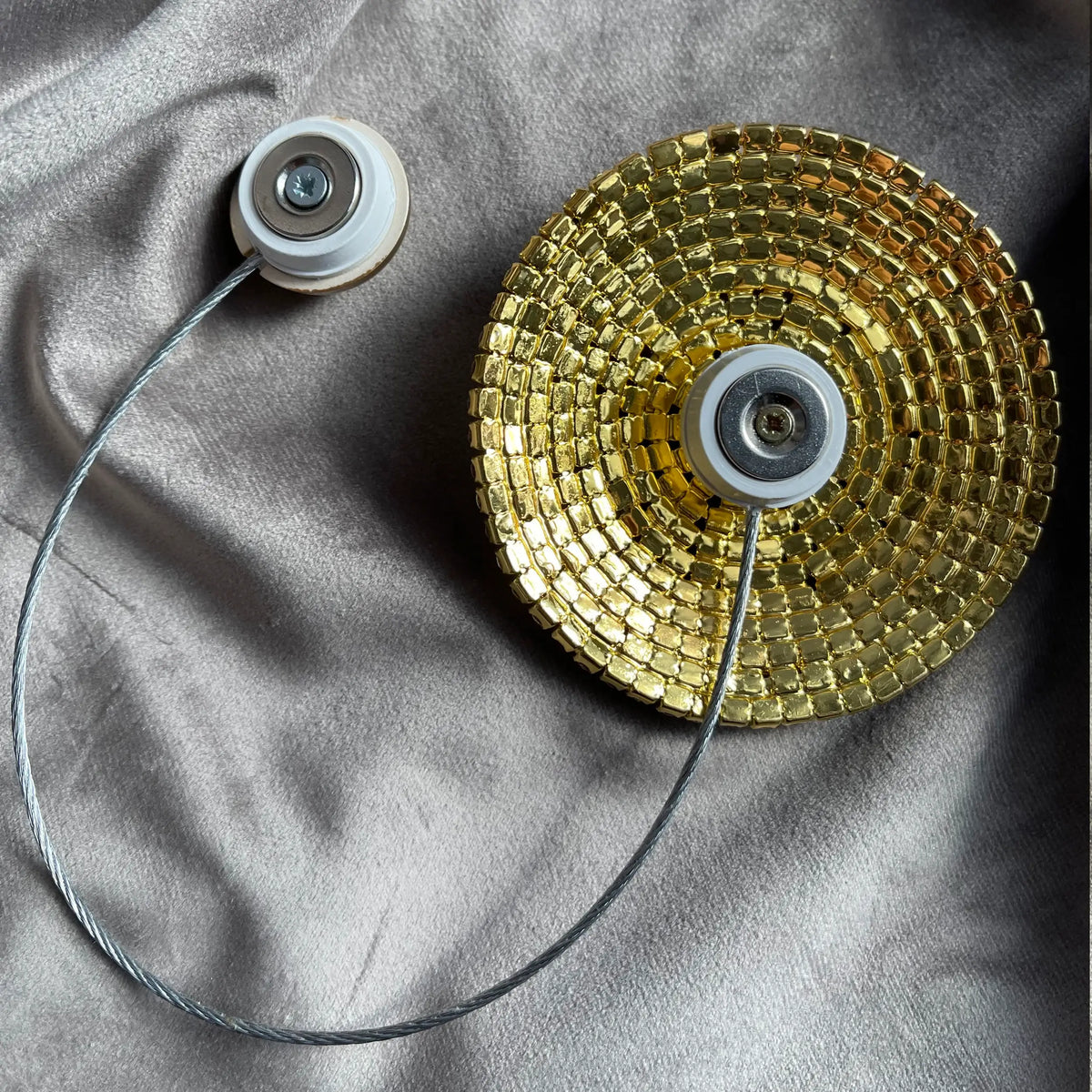 Curtain Tieback magnet with Rhinestones, Round Gold back view